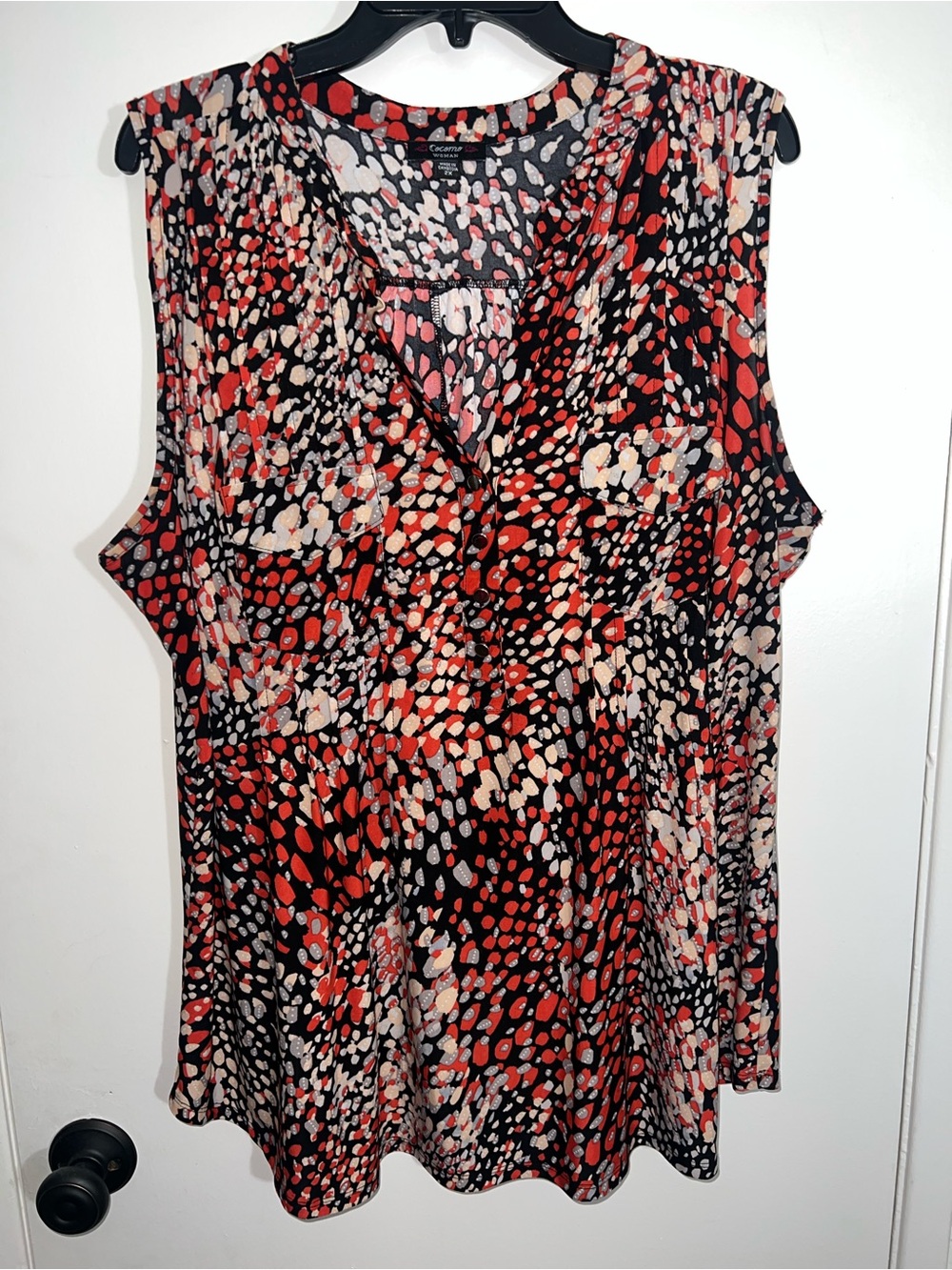 Cocomo Red, Black & Cream Sleeveless V-Neck Printed Camisole